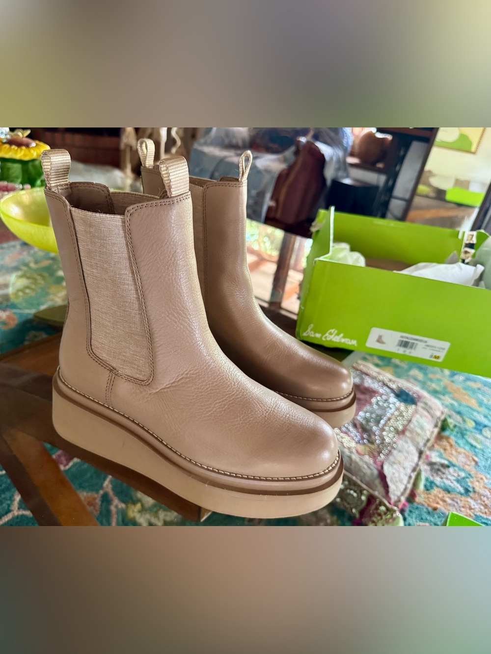 Sam Edelman Kolton Platform Chelsea Boots Cedarwood Leather 8M